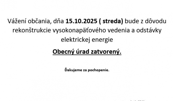 1. fotografia fotogalérie Odstávka elektrickej energie v obci - foto