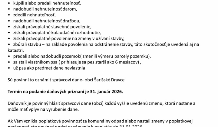 1. fotografia fotogalérie Oznam k daňovej poplatkovej povinnosti - foto